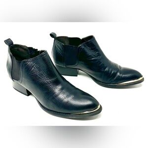 Enzo Angiolini Black Leather Chukka Boots with Metallic Toe Trim